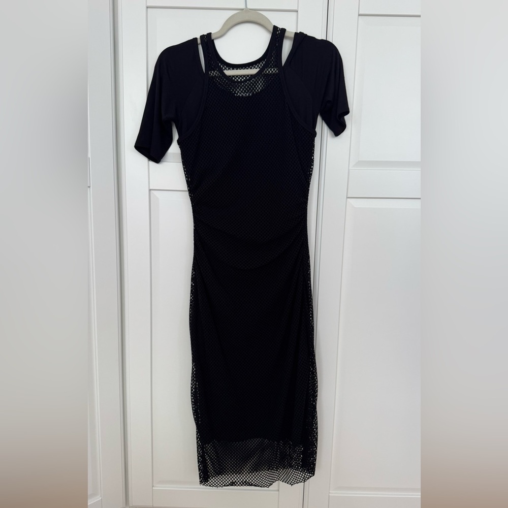 Bailey 44 Black Mesh Midi Dress, S